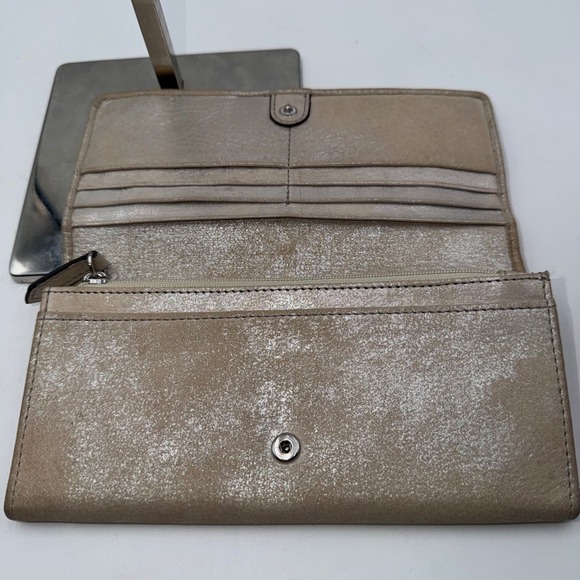 Aimee Kestenberg Metallic Taupe Leather Tri-Fold Wallet Clutch - Picture 5 of 11